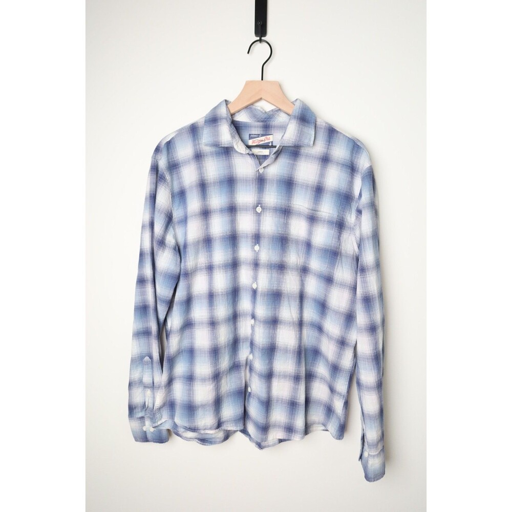 Johnnie-O Mens Blue Stripe Checkered Size Large Cotton Blend Button Down Shirt